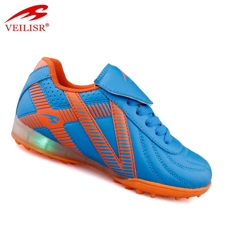 Zapatos de futbol brand blue children soccer boots kids LED light up football shoes