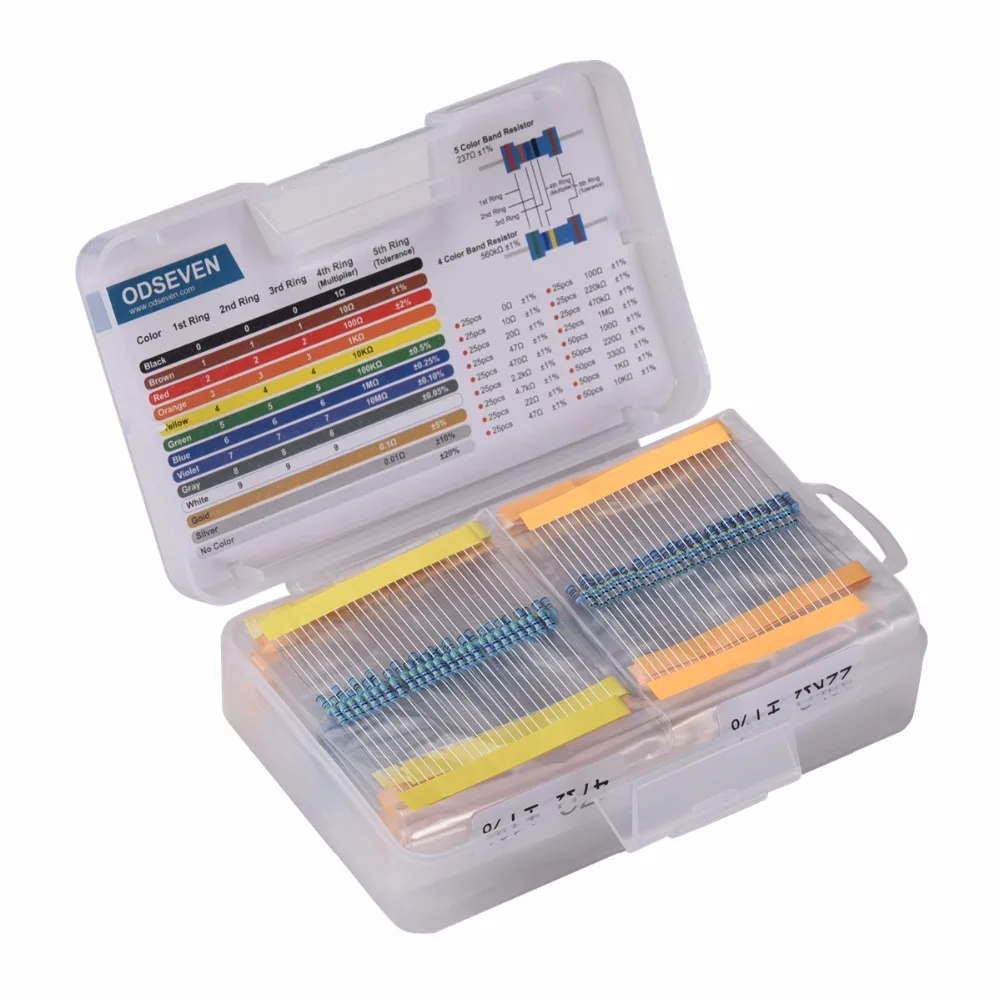 
ODSEVEN 18 Values 1/4W 1% Resistor Kit Assortment 0 Ohm-1M Ohm (Pack of 575) 