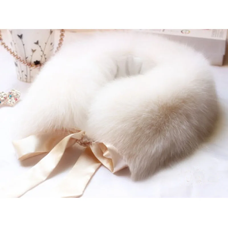 New arrival Winter short design fox fur scarf fashion real fur collar scarf with ribbon