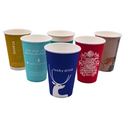 Customized Print Logo Compostable Coffee Cups 8oz 12oz 14oz 16oz 22oz Paper Glass for Hot Drink