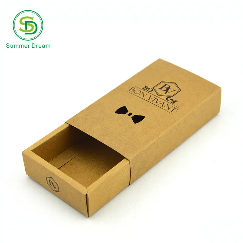 custom logo kraft paper drawer box for bow tie