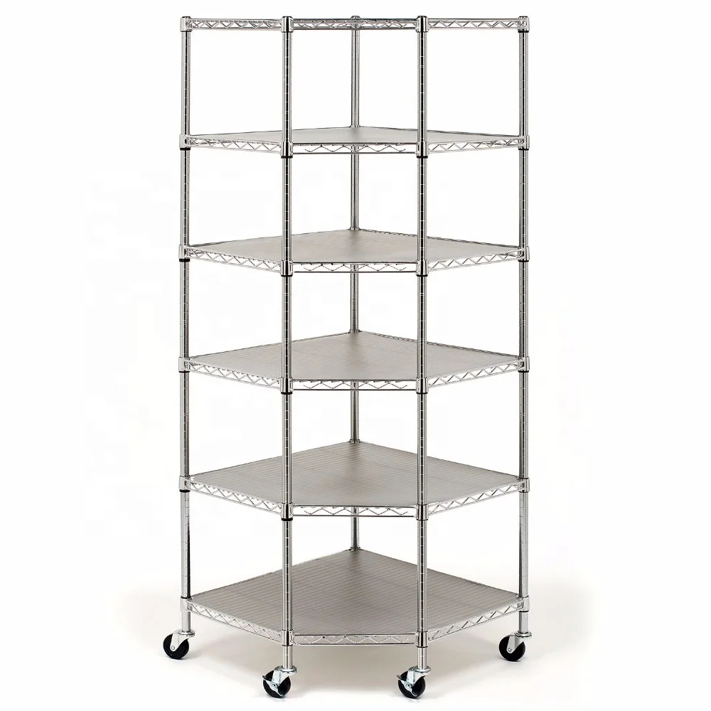 
Heavy-Duty steel 6-level corner freestanding storage wire metal warehouse shelves rack 