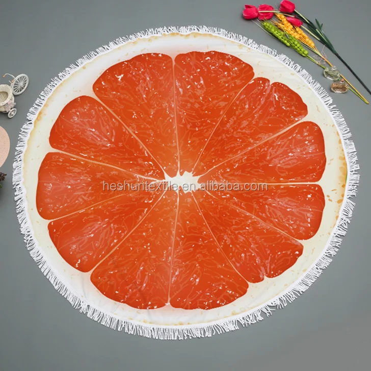 Brand new microfiber printed Kiwi fruits orange round beach towel ground mat