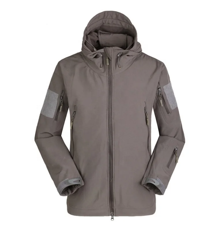 Men Water Repellent Tactical Softshell Jacket with Hood Stand Waterproof Jacket Woven Printed Regular Clothing Length Dyed S-3XL