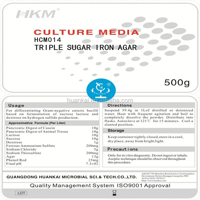 Triple Sugar Iron Agar , TSI Agar for testing of Gram-negative enteric bacilli