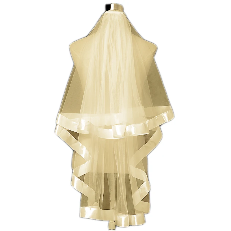 
Hot Sell Fantastic fancy Bridal Accessories Elegant soft Ribbon Edge Two-Layer veils 