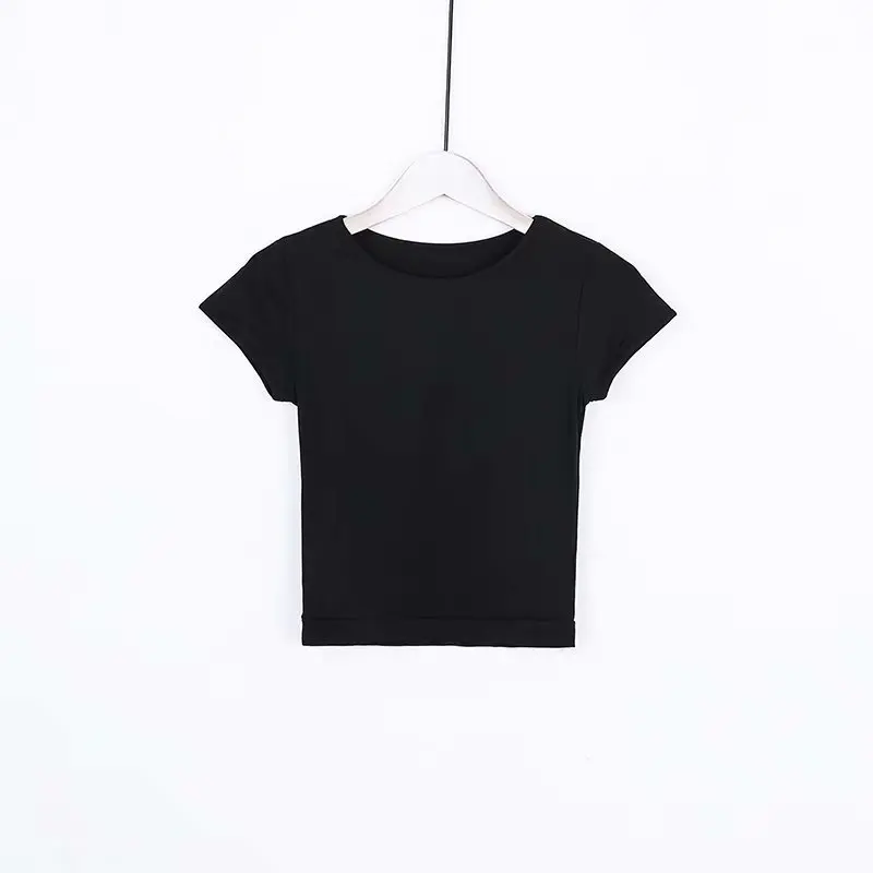 
High quality elastic OEM logo sexy tight dry quick eco-friendly top blank O neck sport fitness women t shirt 