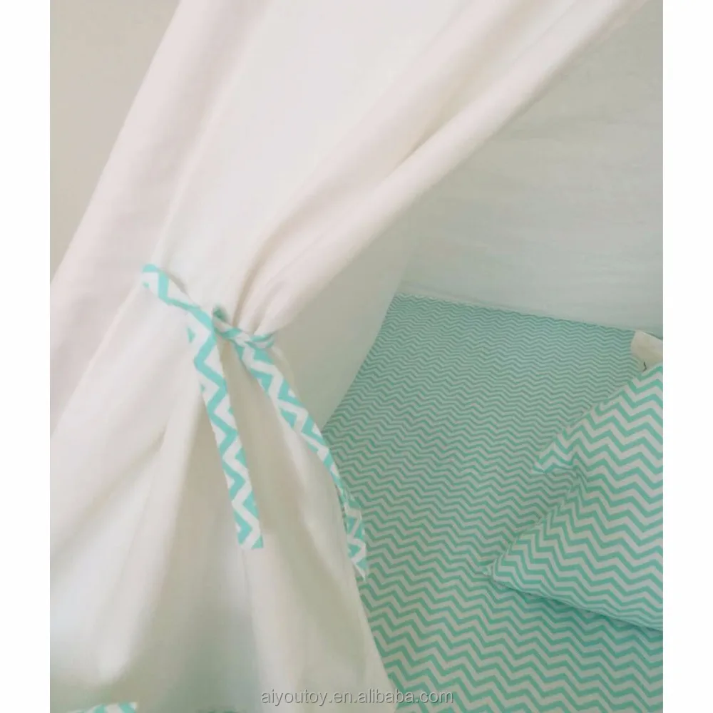 
Kids Play Tent Indian Teepee Children Playhouse four poles with green stripe 