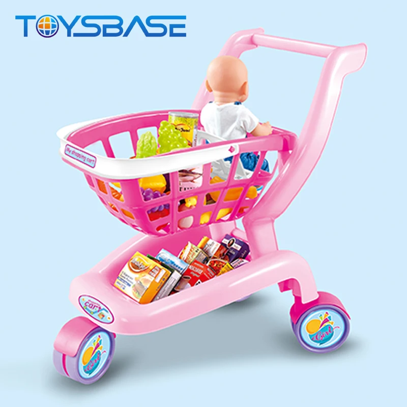 Pretend 2 In 1 Supermarket Cart Play Set Girls Toy Shopping Trolley