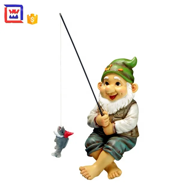Fishing Gnome Life Size Garden Statues For Sales