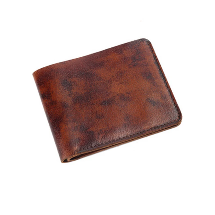 Genuine Leather rub with the hands slim retro men wallet
