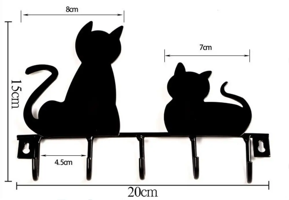 Kitty Cat Shape Black Metal Over the Door Coat Hanger Rack Organizer Shelf With 5 Hooks