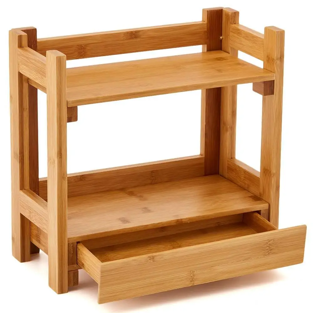 bamboo wooden two tier dressing table storage rack, table cosmetic organizer
