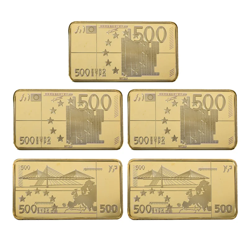 Euro 500 Gold Plated Metal Bar Fake Bill Bullion Coin Commemorative Golden Bar for Business Souvenir