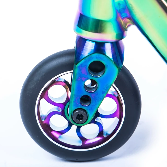 Профессиональный алюминиевый самокат для фристайла профессиональный Радужный нео-хром трюковый