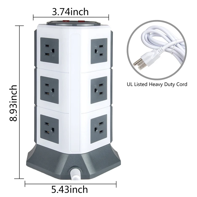 Travel Universal Power Strip 12 Outlet Surge Protector Smart with 5 USB Power Socket