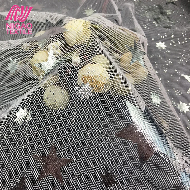 
Wholesale hexagram pattern tulle fabric glitter mesh fabric for girl dress 