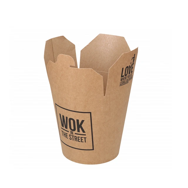 Custom logo biodegradable 16-32oz round bottom kraft take away paper noodle box