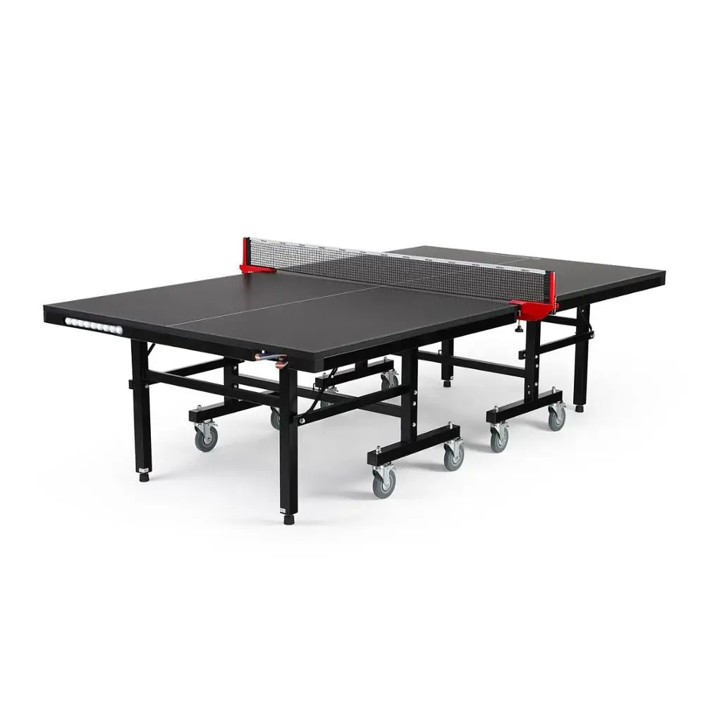 Customized Racket & Ball holder pingpong tables Black TOP Indoor Table Tennis Table with Locking Wheels