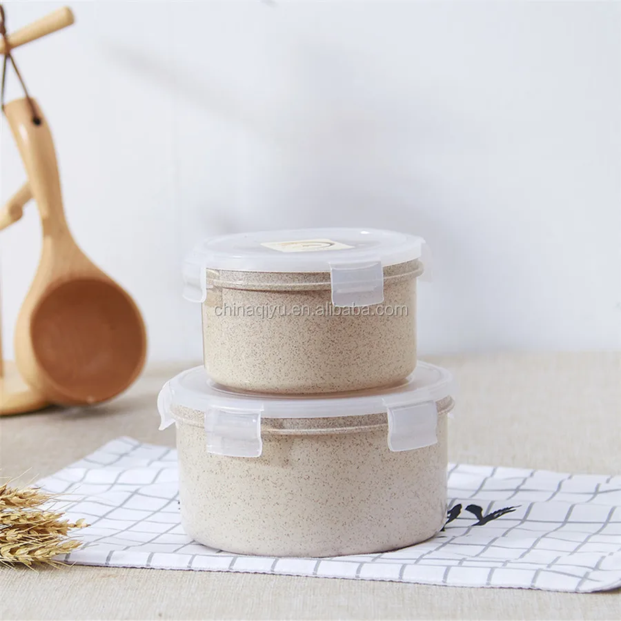 
650ml round eco-friendly cheap wheat straw lock plastic food container 