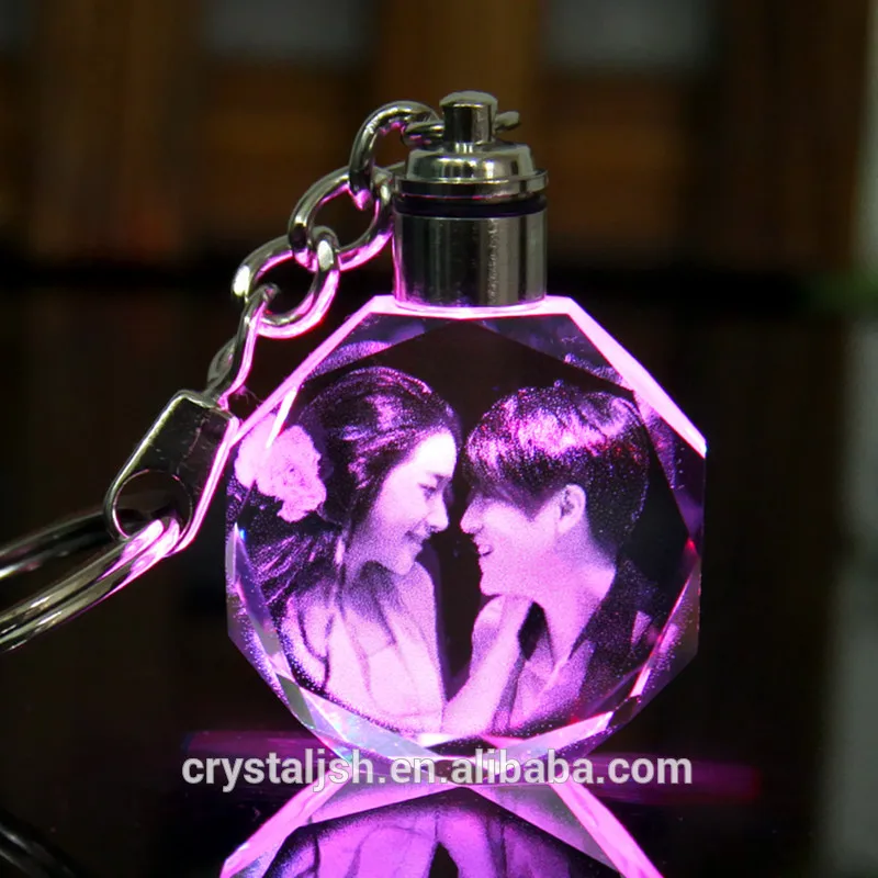 3D Laser photo Engraving Glass Keyring  Crystal Keychain