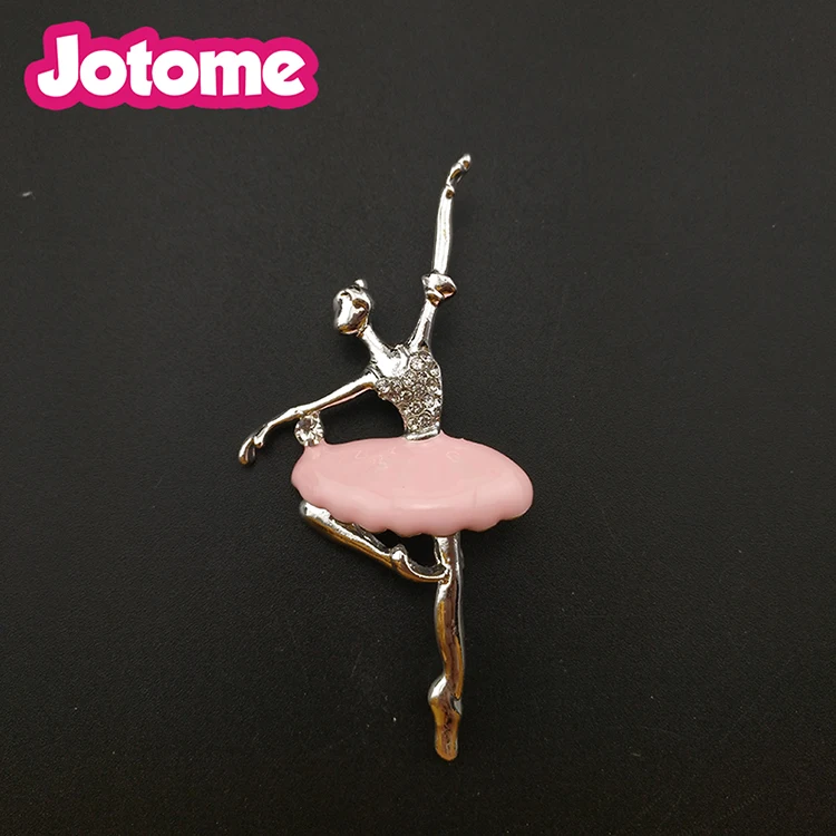 Pink Enamel Ballet Dancer Brooches Silver Tone Rhinestone Crystal Ballerinas Brooch Pin For Women