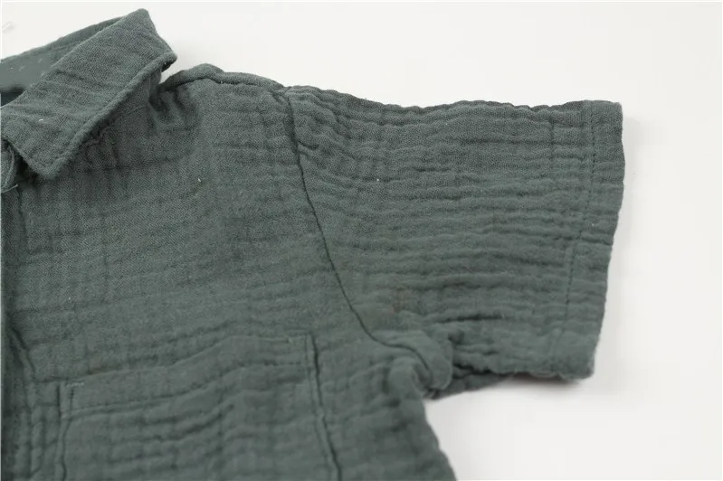 Hot Sale Soft Kids Boy Clothes Short Sleeve Turn Down Collar Linen Kids Boy Shirt