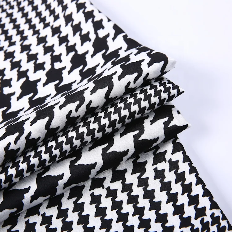 
New houndstooth printed chinese satin fabric 100 polyester materials for clothes 