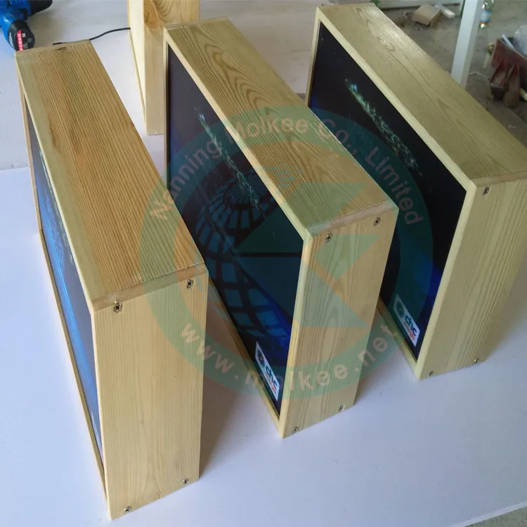 Slim Wood Frame Stand On Desk Wooden Advertising Led Light Box