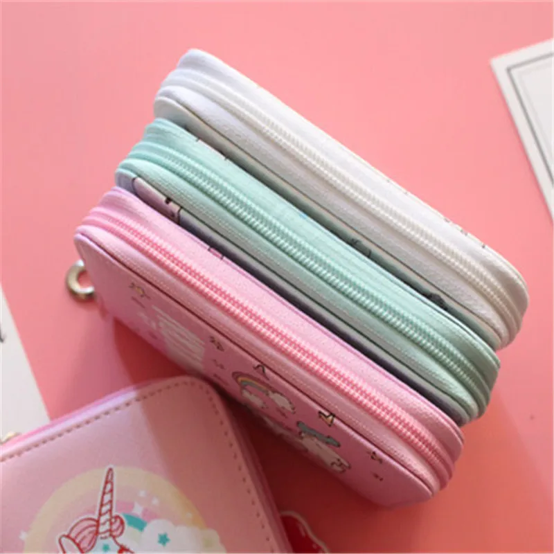 Fashion Zipper Print Student Cartoon Unicorn PU Leather Wallet Coin Purse