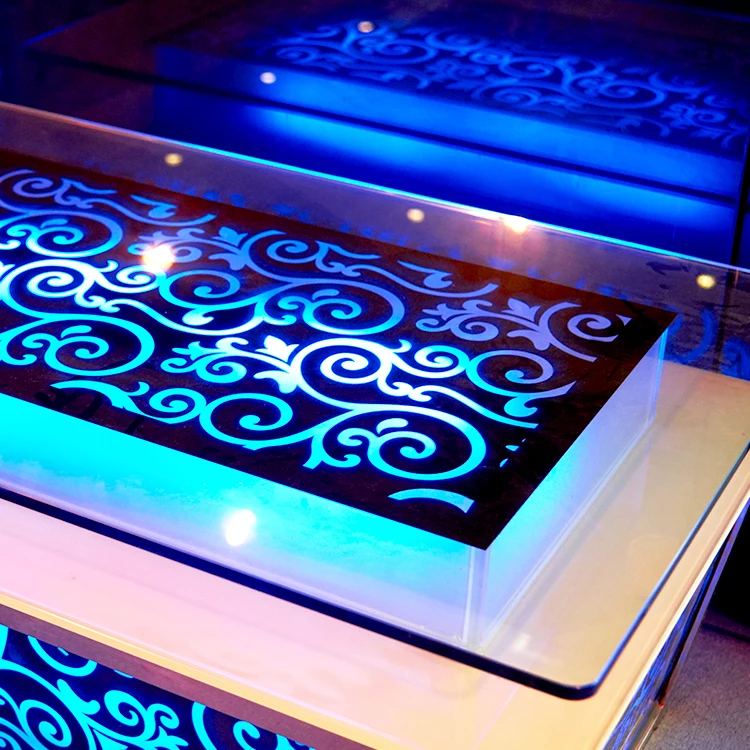 
China Hot sales Remote Control Bar KTV Hotel Room Led Table Long Square Tea Bar Table led ktv table for hotel night club 