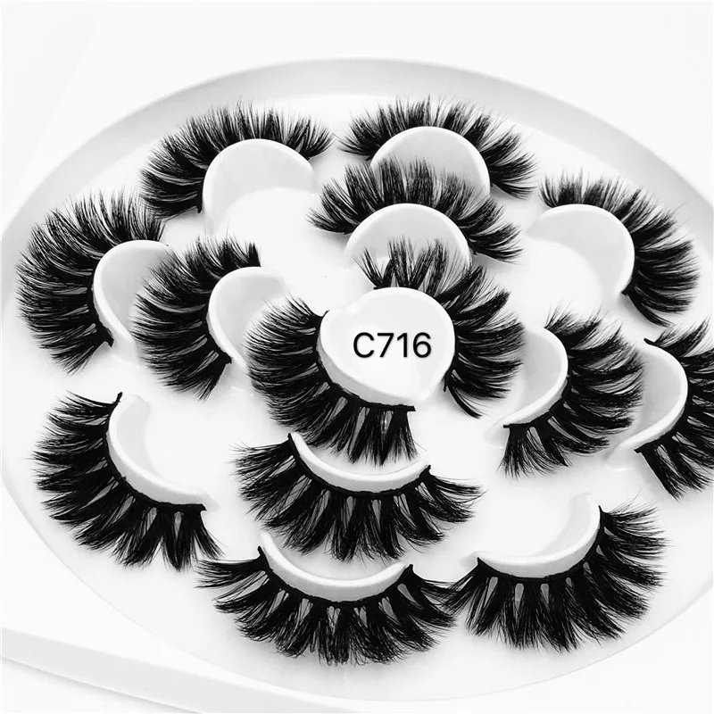 wholesale False Eyelashes 7 Pairs Full Strip Mink Lashes 100% Handmade Custom Packaging Natural 3d Fluffy Lashes Eyelashes