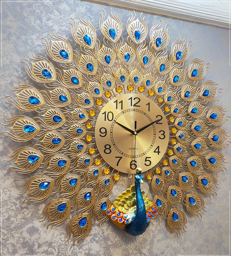 Wholesale hot sale 3D fashion peacock handmade mute wall clock wall hanging art craft gift reloj de pared