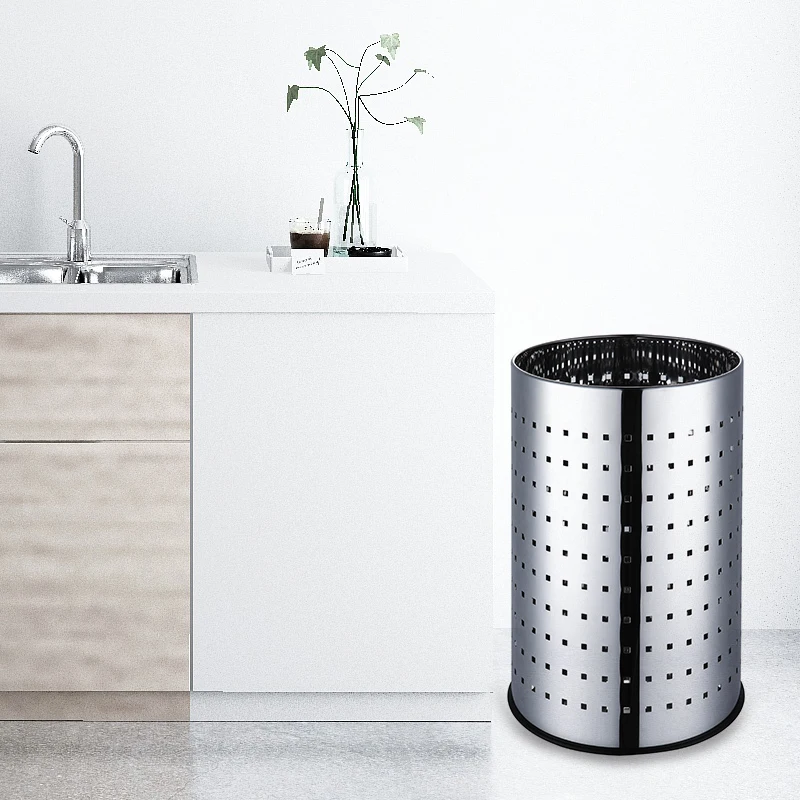5L,9L,18L Stainless Steel Stainless Steel Office Waste Bin Household Round Storage Bin Steel Metal Laundry Basket Gabage Bin