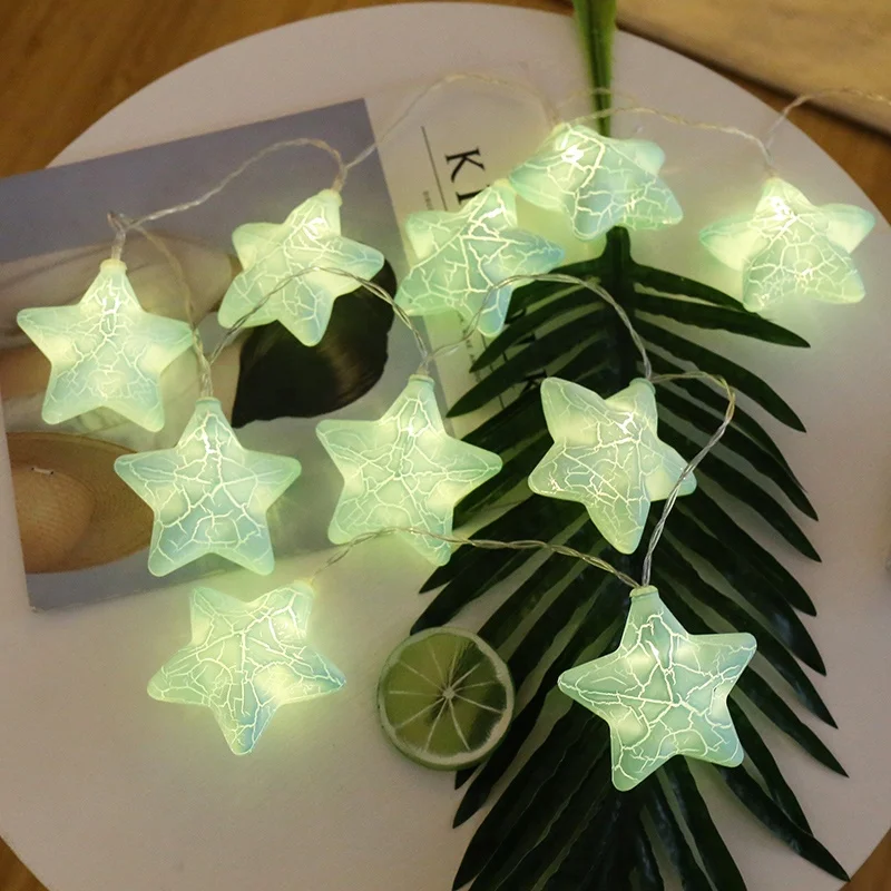 
battery operated Led Crack Star Shaped String lights for Christmas, home decoration 