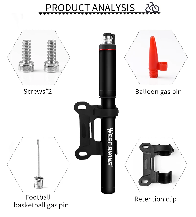 WEST BIKING High Pressure Portable Bike Tool Mini Air Pump with Presta Schrader Mini Basketball Bike Bicycle Hand Tire Air Pump