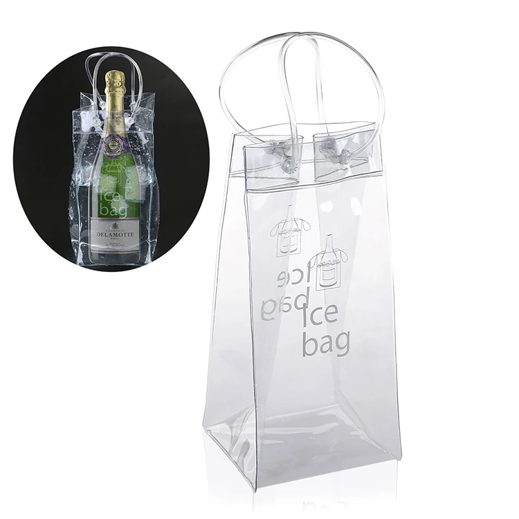Custom logo transparent pvc tote  bag pvc ice bag for wine