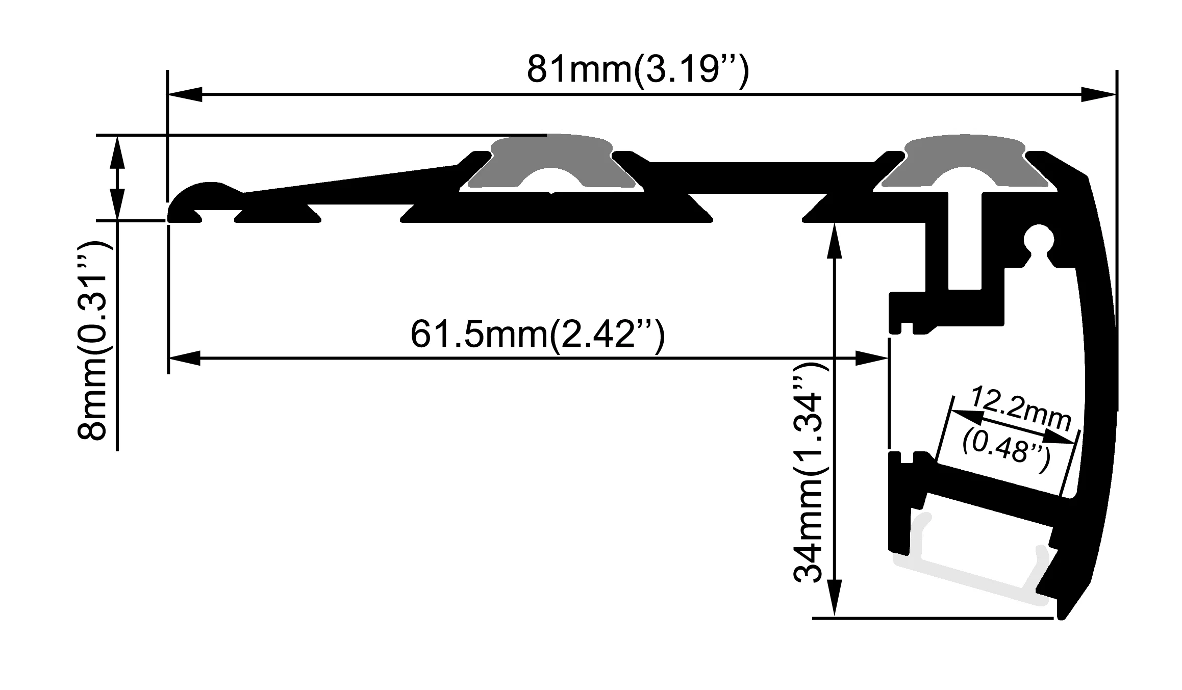 LED Aluminum Stair Profile anti-slip design silicone with PMMA diffuser