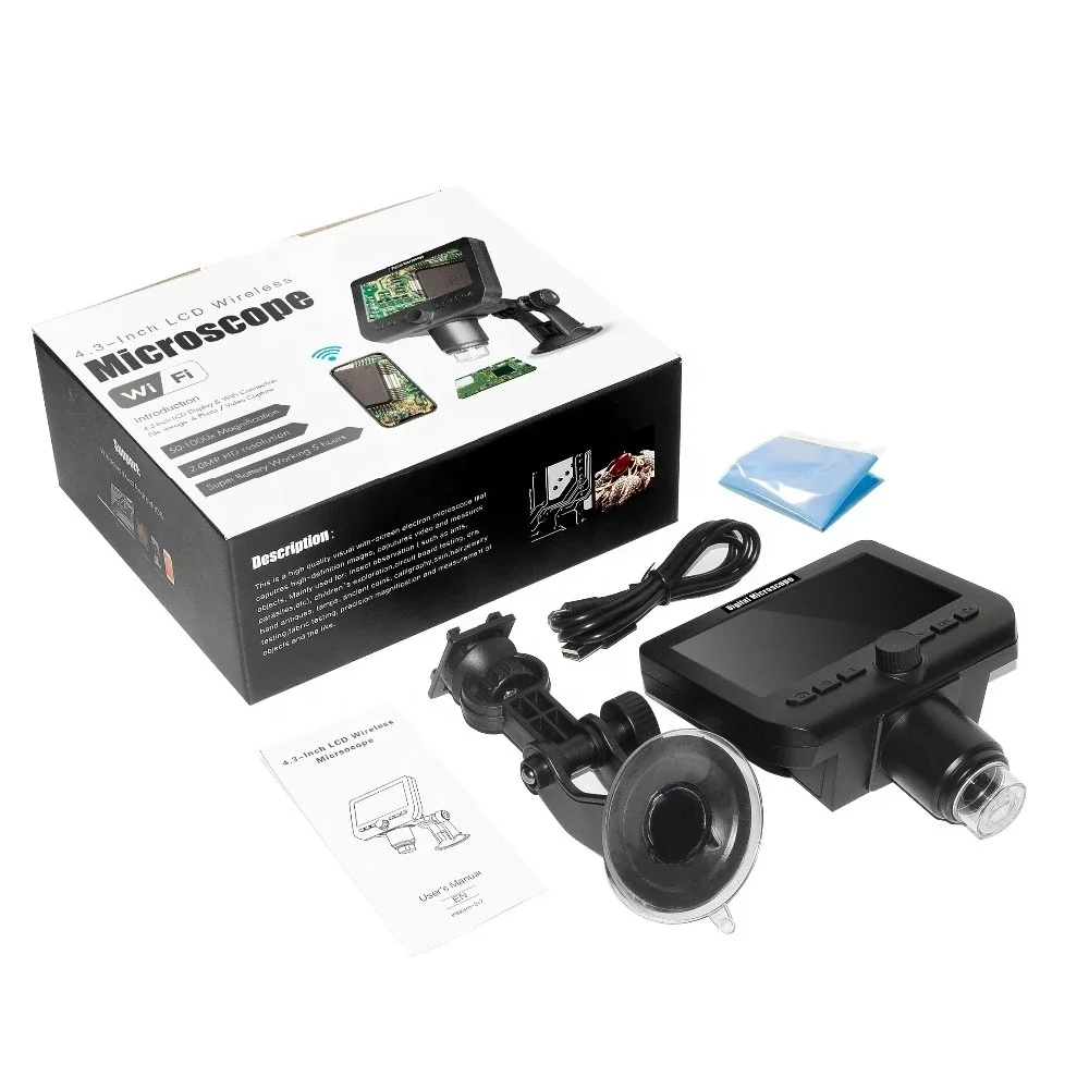 Wifi Digital Microscope 1000x Magnification Zoom USB Wireless Microscope with 4.3 inch LCD Display