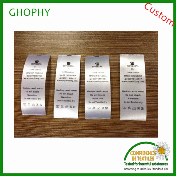 Satin Garment Care Label Fabric, 100% Polyester Washing Instructions Printing Fabric Woven Label