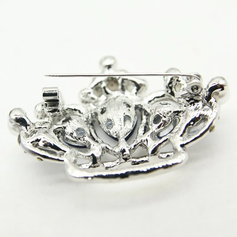 YK Fashion Korean Brooch Rhinestone Blue Zircon Pearl Crown Brooch Pin