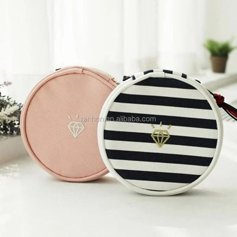 
Round Canvas Jewelry Pouch Small Round Zipper Pouch For Earring Stud Ring Storage 