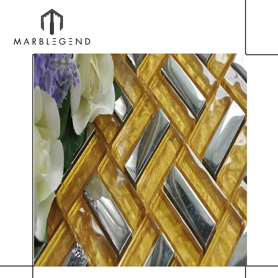 Золотая кирпичная Посеребренная стеклянная мозаичная плитка Смешанная металлическая мозаика