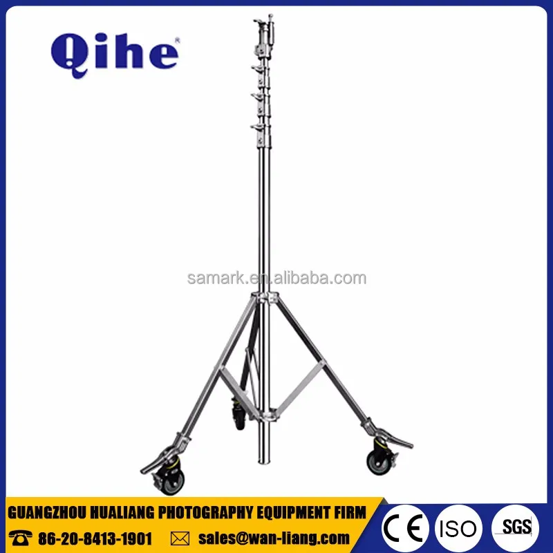 QIHE professional stainless steel photo led video studio light camera tripod stand with wheels