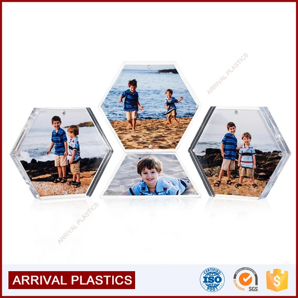 Promotional Gift Hexagon Magnetic Acrylic Picture Photo Blocks Frame Clear Acrylic Magnetic Photo Frame