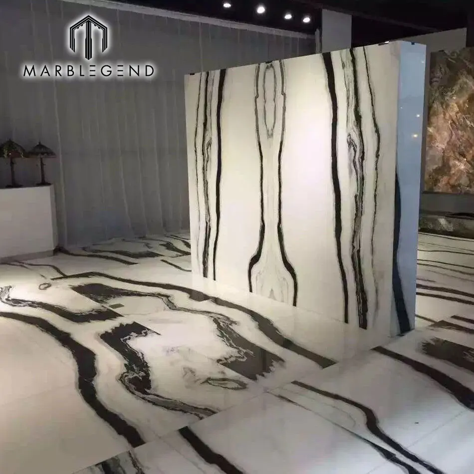 Пользовательский книжный матч Настенный дизайн Турецкая панда белая мраморная плитка для