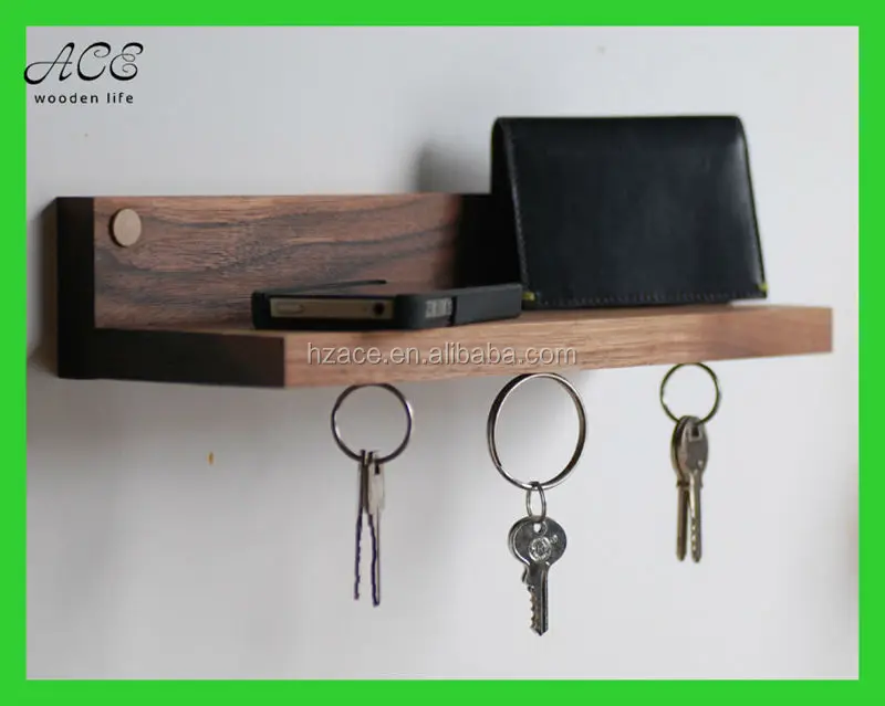 Wooden magnetic key ring holder Small wooden shelf