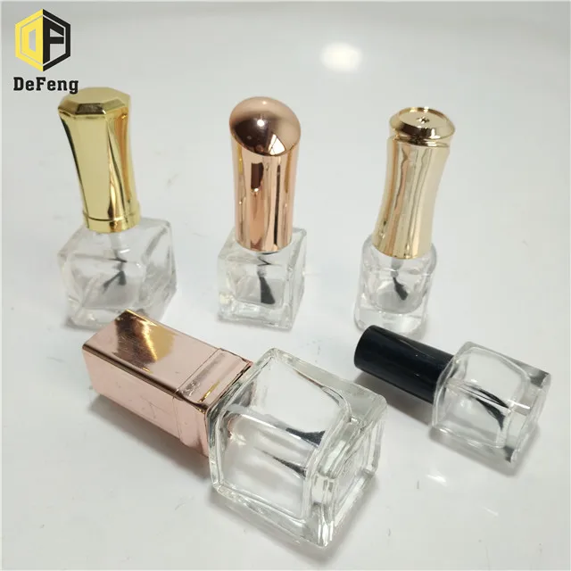 Wholesale 6ml 8ml 12ml 16ml square shape nail polish glass bottle gel nail polish bottle with cap and brush