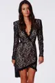High Quality 2015 New Fashion Black Eyelash Lace Wrap Over Autumn Work Vintage Sexy Mini Dress