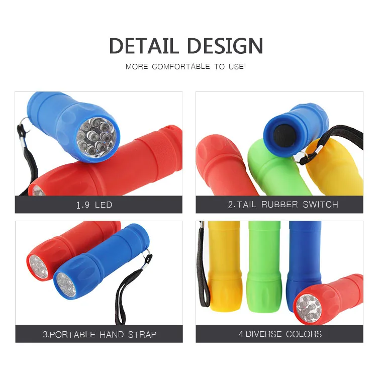 Wholesale Plastic KIDS students mini led Flashlight 3*AAA Battery Powered Handheld ABS multi Color LED Light with rubber shell